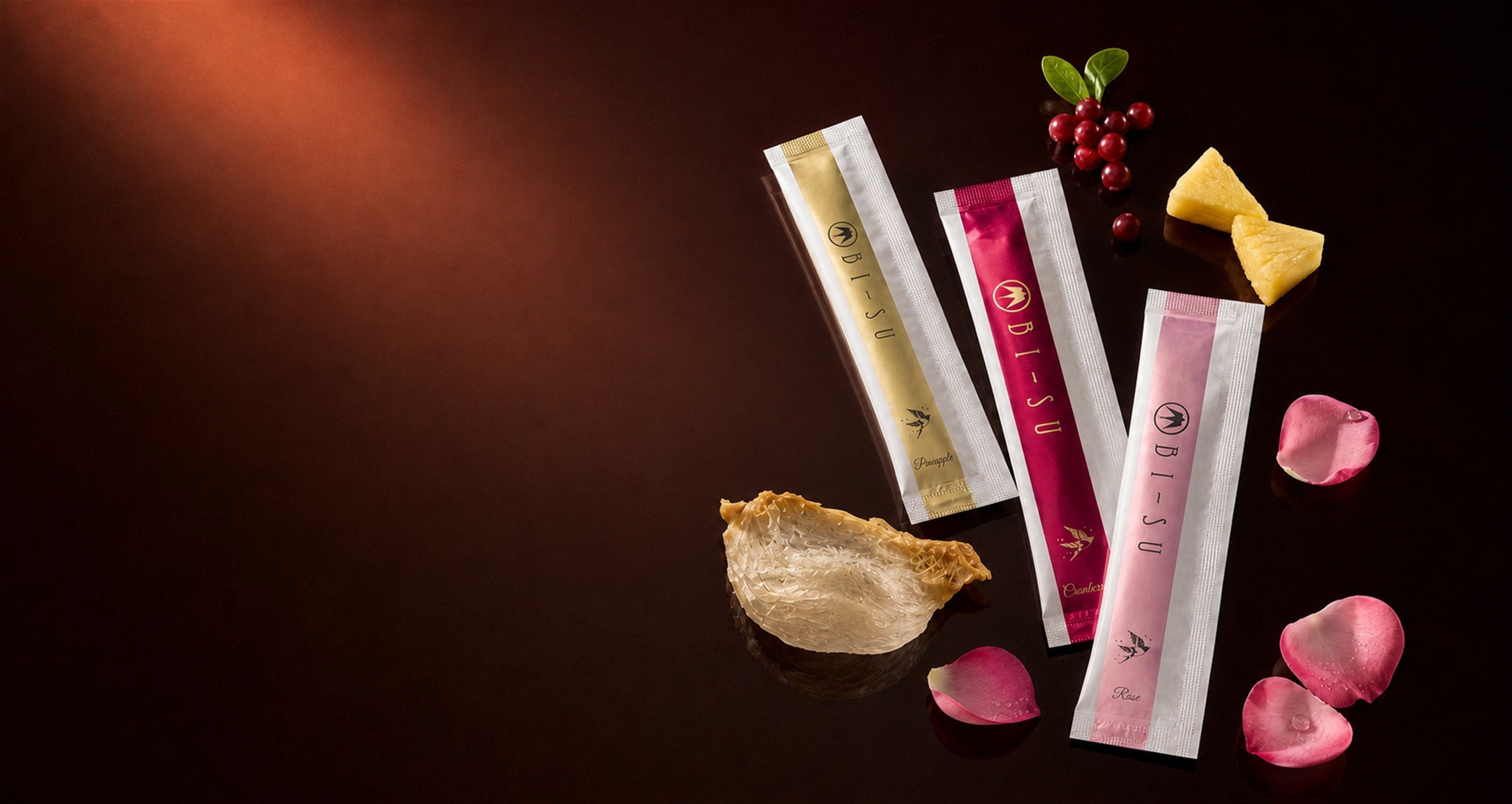 BI-SU jelly sticks with swiftlet&rsquo;s nest, cranberry, pineapple and rose
